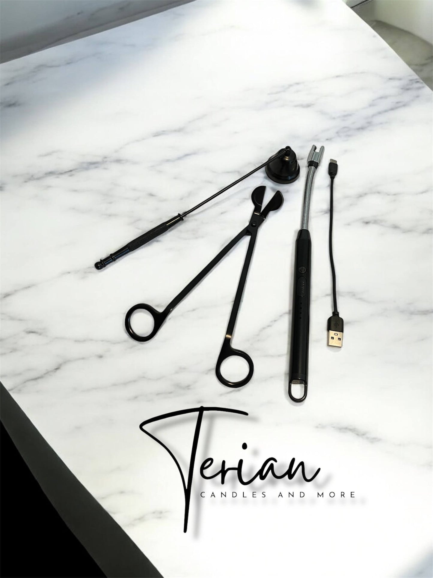 Candle Care Accessory Kit – Wick Trimmer, Snuffer & Rechargeable Lighter - Terian Candles LLC